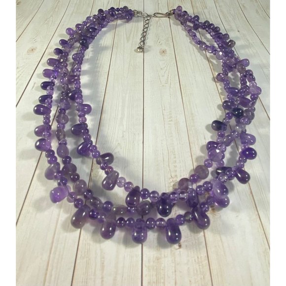 Jay King DTR Necklace 925 Amethyst Three Strand Beaded Signed - Picture 3 of 7